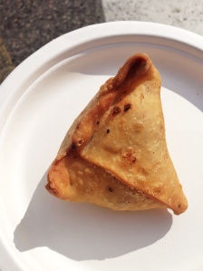 From India: samossa filled with potatoes, greens and spices